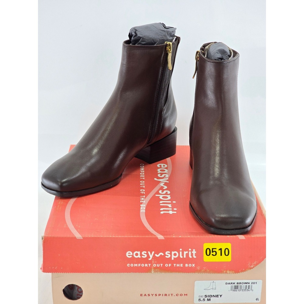 Easy Spirit Sidney Ankle Boots Women 5.5 Dark Brown Leather Square Toe - New